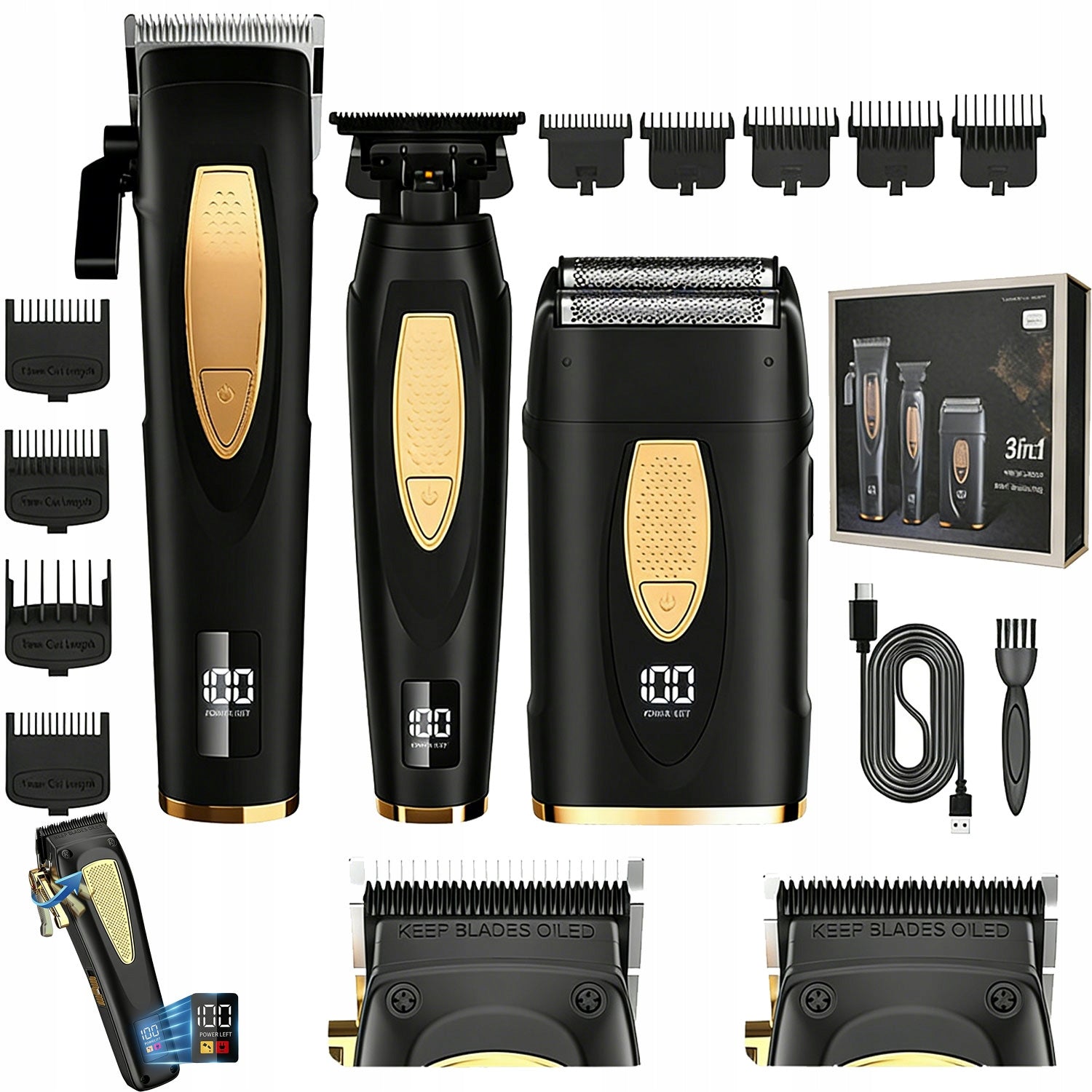 Men's Hair Clipper Set Electric Complete for Salon and Personal Grooming