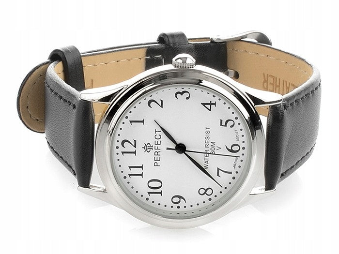Men's Quartz Wristwatch Clear LARGE NUMBERS Classic Leather Strap