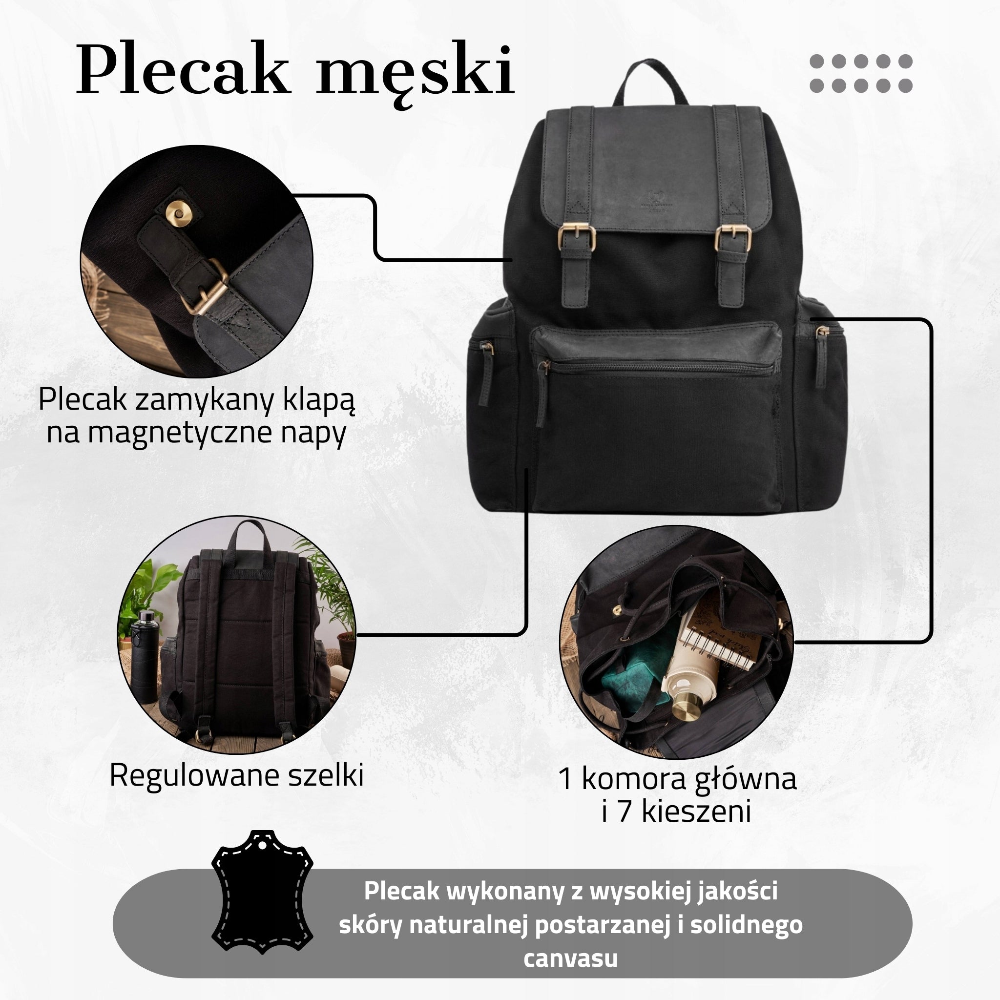 Men's School Backpack Canvas + Genuine Leather Vintage Youth Travel Brand Paolo Peruzzi