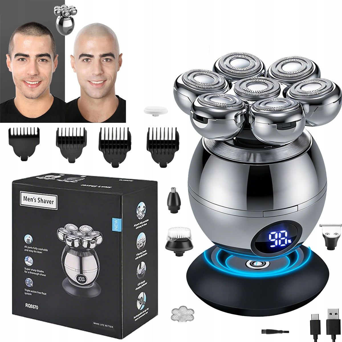 Men's Shaver 5in1 Beard Shaving Machine, Hair - Nose Trimmer