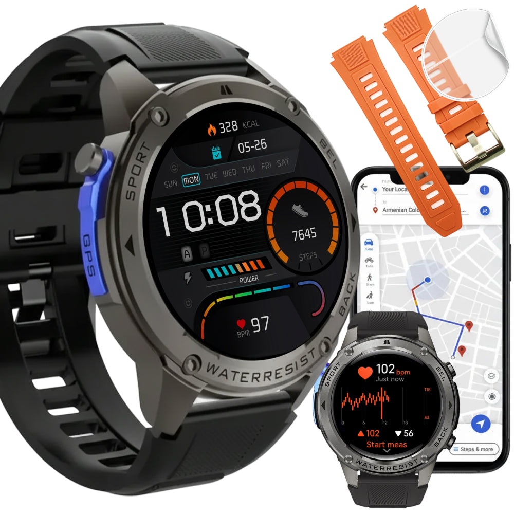 Men's Smartwatch BLACK WATERPROOF WITH GPS AMOLED 5ATM TALK NOTIFICATIONS