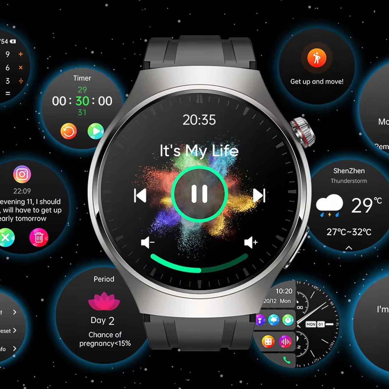 Men's Smartwatch - ECG, Temperature, Conversations, Belt and Bracelet Packaging status original