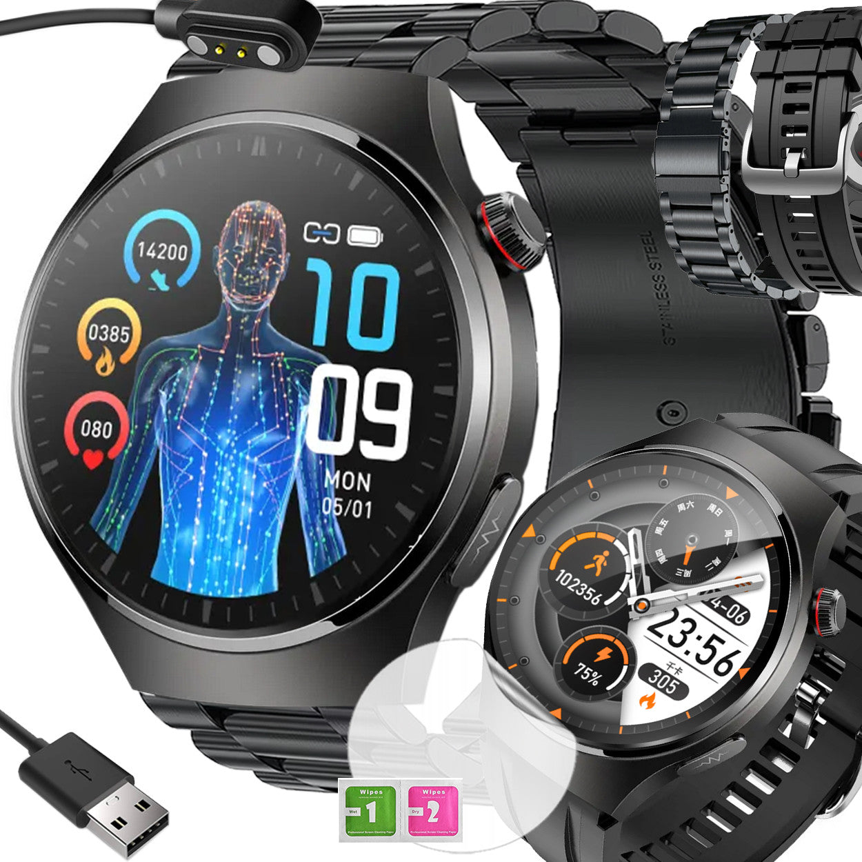 Men's Smartwatch - ECG, Temperature, Conversations, Belt and Bracelet