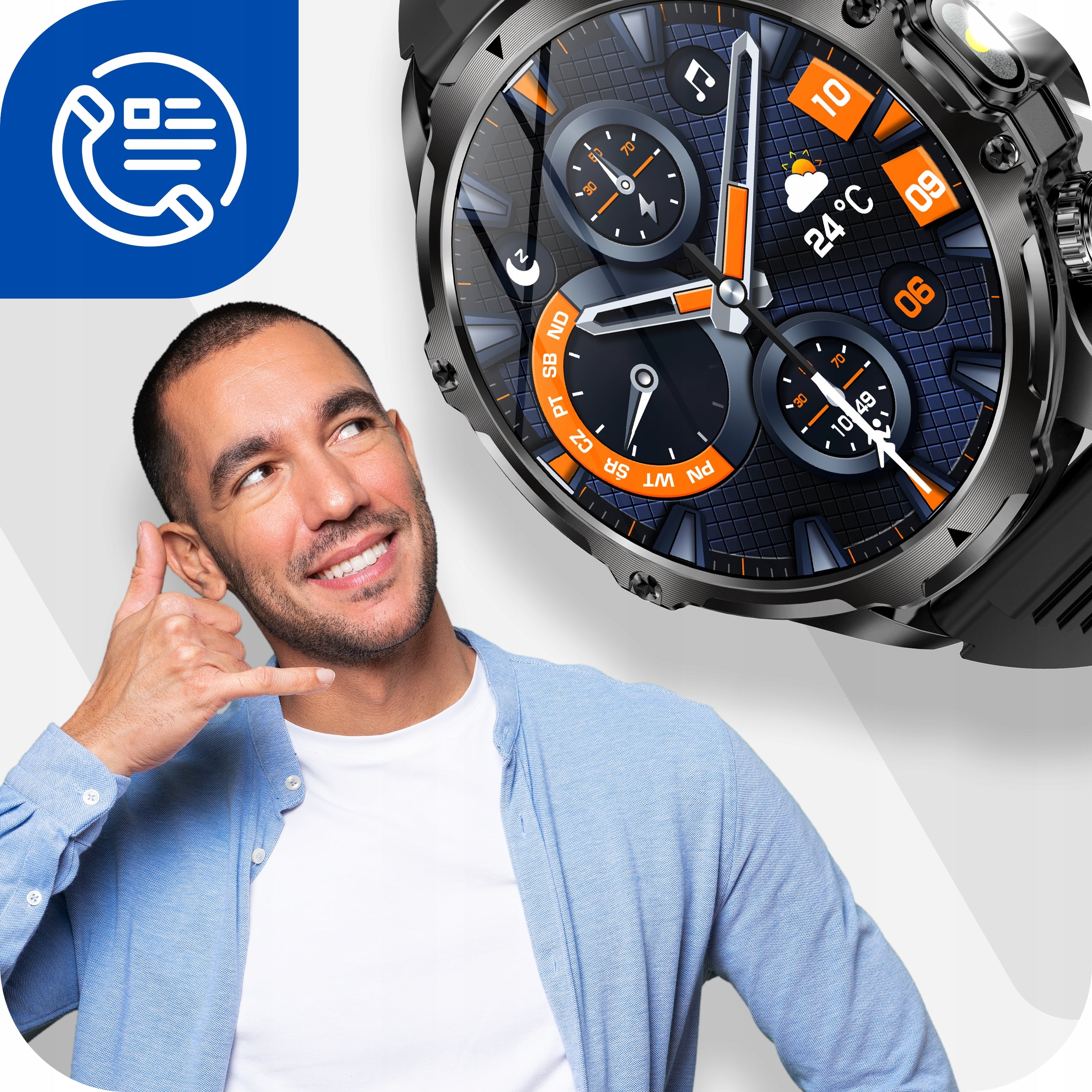 Men's Smartwatch Talking Large Battery 700 mAh Waterproof Menu PL Brand NejtStyle