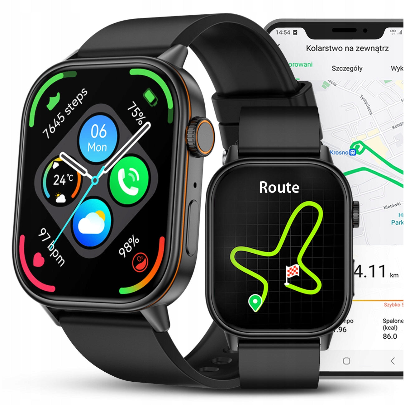 Men's Smartwatch - Waterproof Swimming Talking GPS Compass Heart Rate - Menu PL