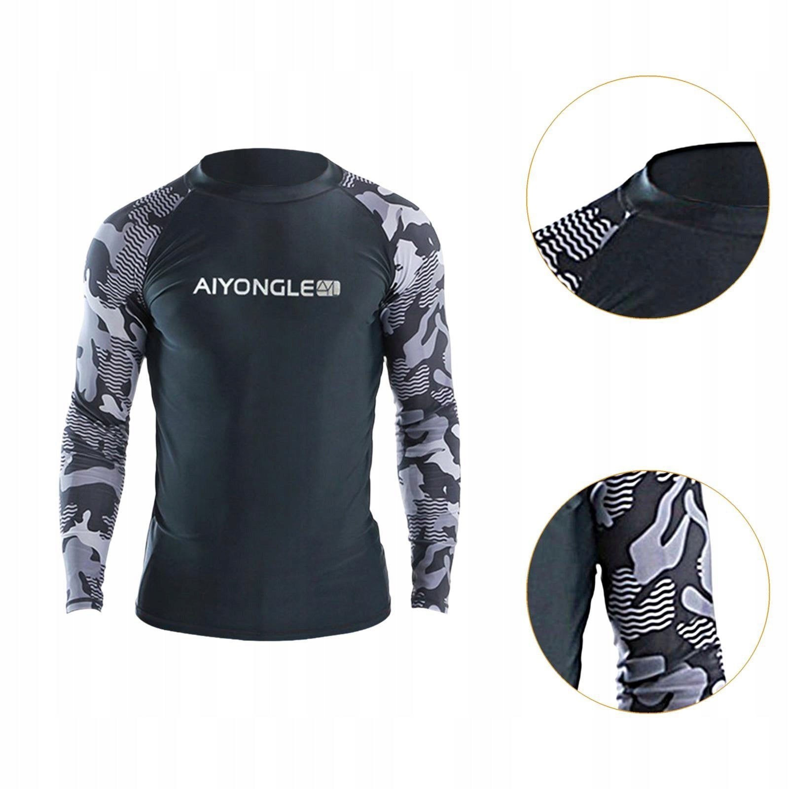 Men s Swim Shirt, Beach Shirt, Quick drying, Long sleeved, Wetsuit, Surf L Collection Diving Suit Surf Shirt Swimwear Surfing