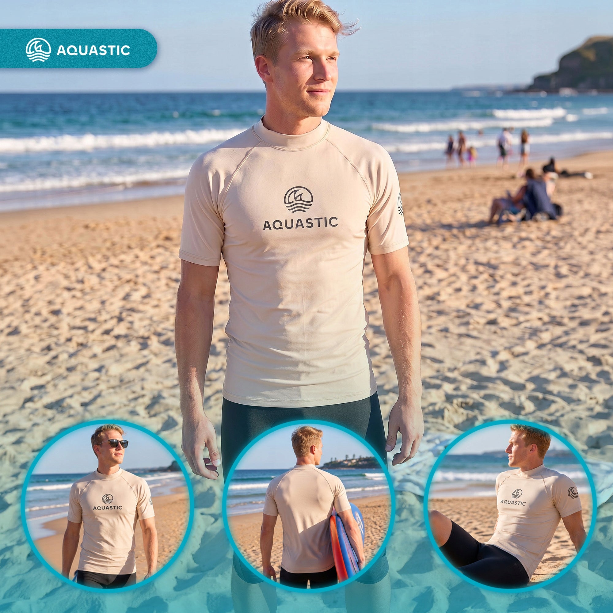 Men's T-shirt AQUASTIC Rimos UV 50+ UPF beige ELASTIC QUICK-DRYING XL Size XL