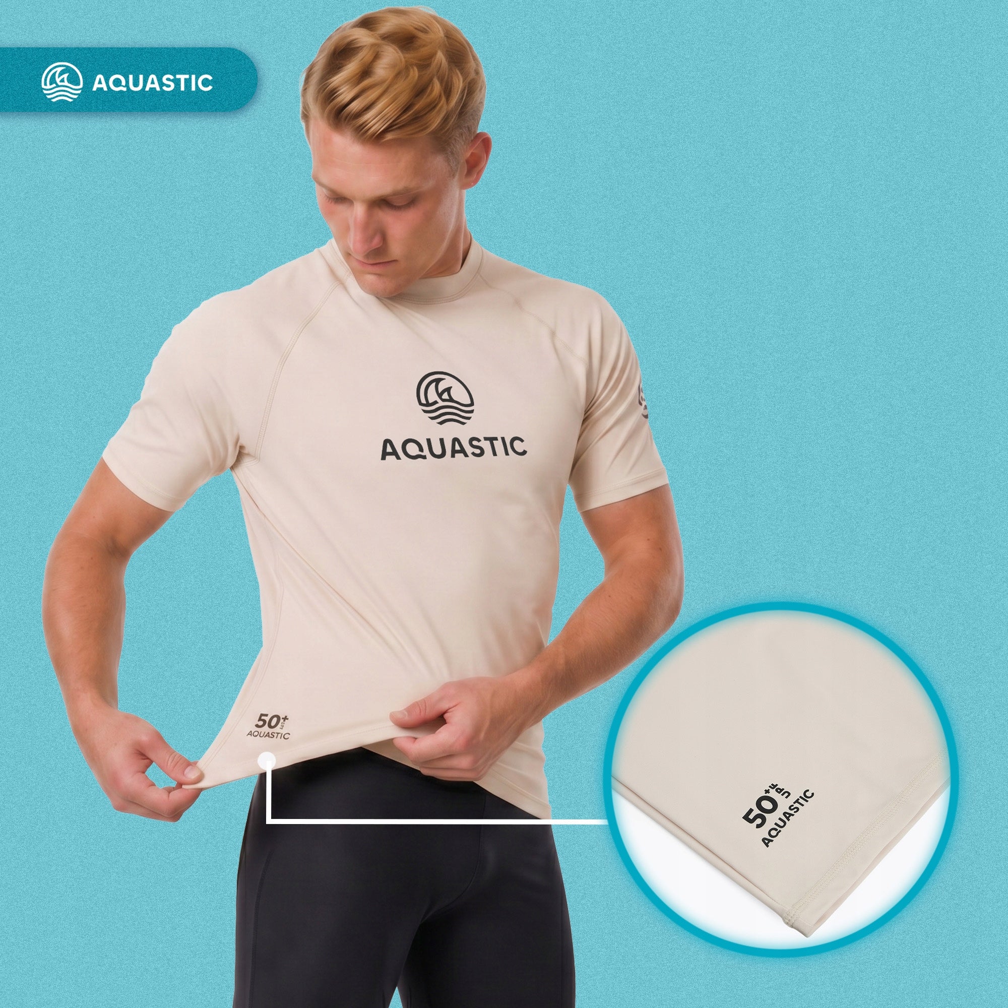 Men's T-shirt AQUASTIC Rimos UV 50+ UPF beige ELASTIC QUICK-DRYING XL Sleeve short sleeve