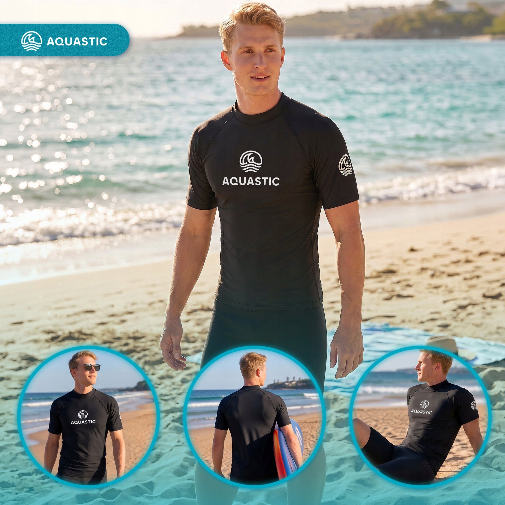Men's T-shirt AQUASTIC Rimos UV 50+ UPF black QUICK-DRYING ELASTIC XL Size XL