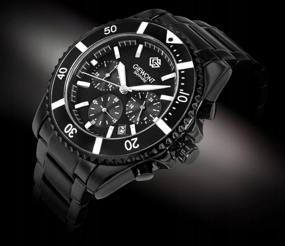 Men's Watch Giewont Chronograph Sapphire Black GW3970-B4 Brand Giewont