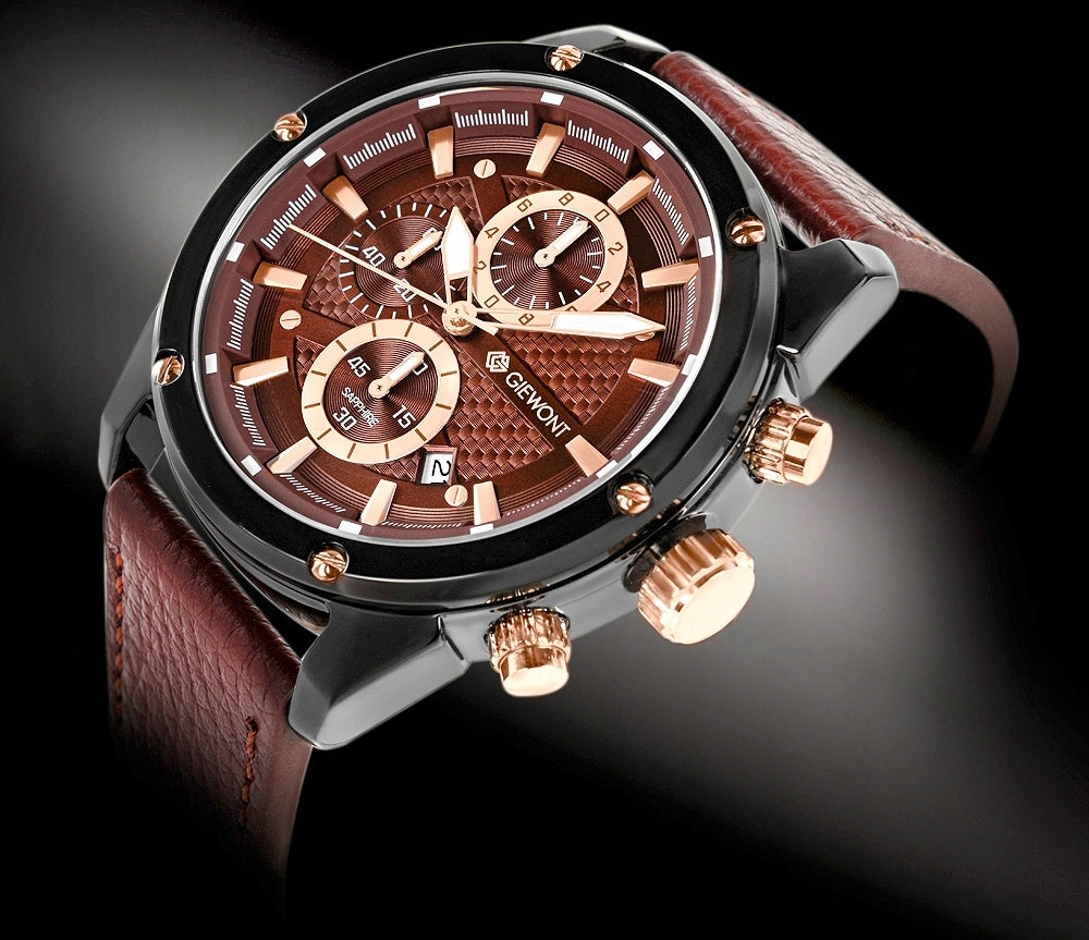 Men's Watch Giewont Chronograph Sapphire Black and Brown GW8810-A3 Brand Giewont