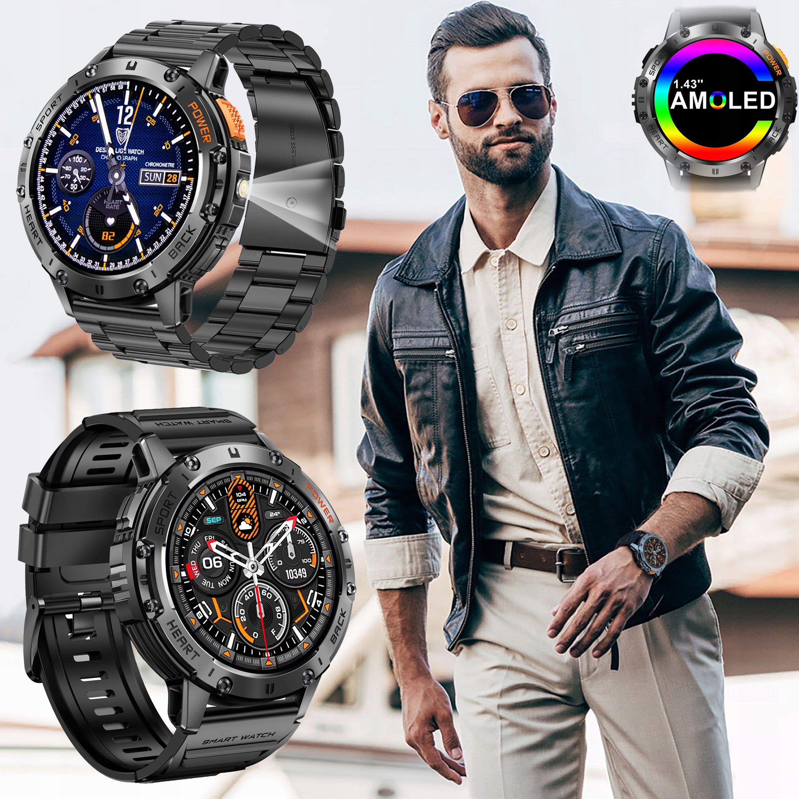 Men's Watch Smartwatch AMOLED IP68 530mAh Measurements Talk SMS Flashlight PL Packaging status original