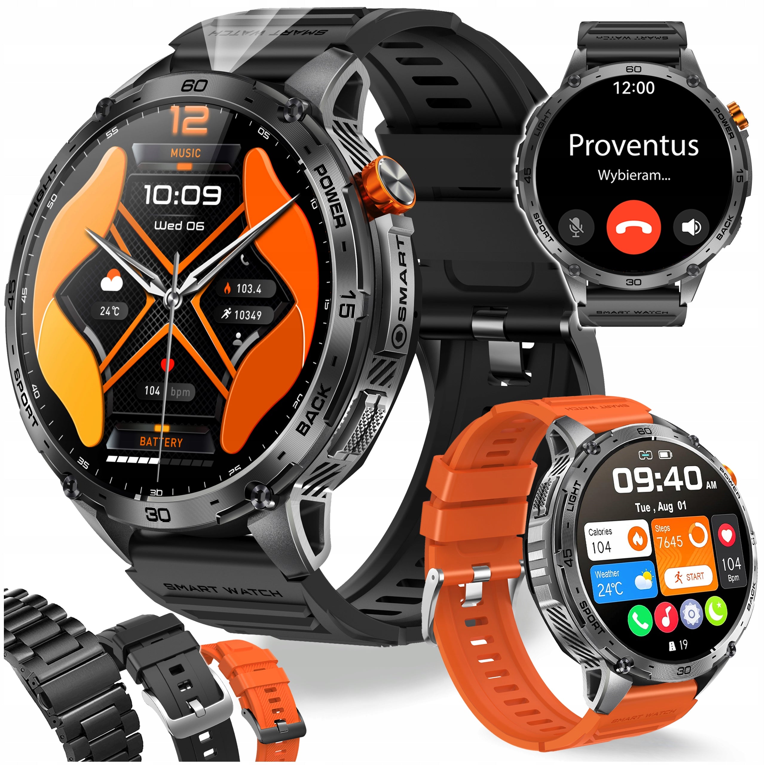 Men's Watch Smartwatch Pulse Talk IP68 3ATM Flashlight 730mAh Menu PL