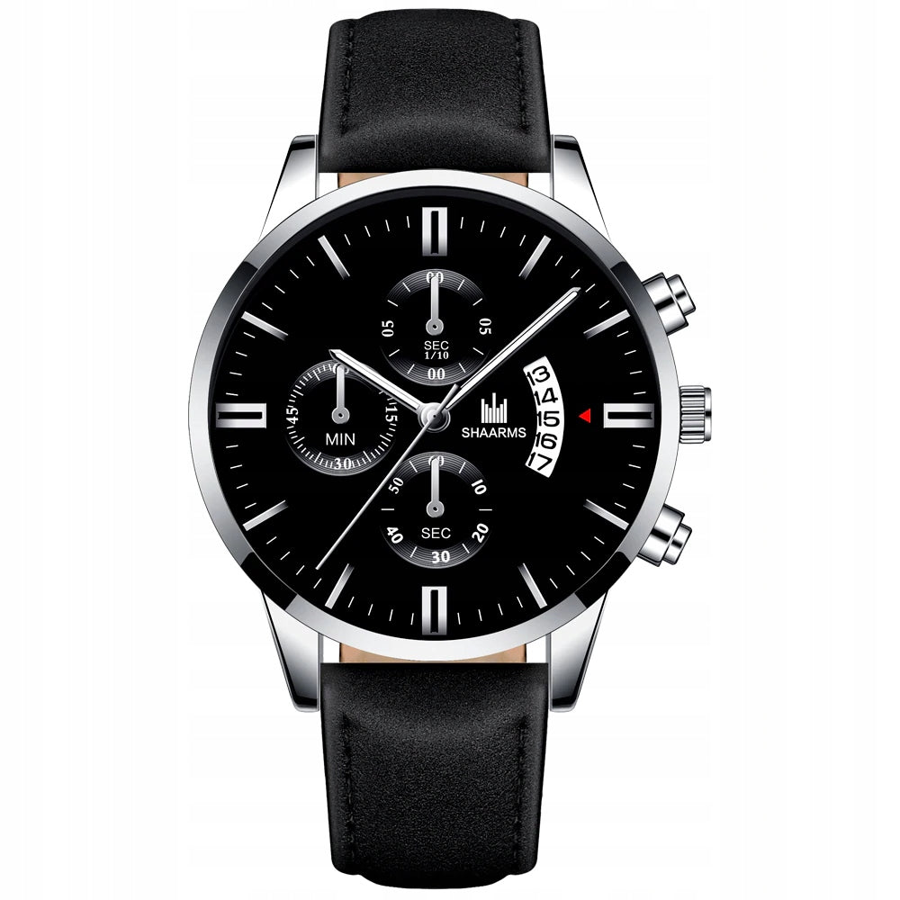 Men's Watch Strap Black Silver ELEGANT Date