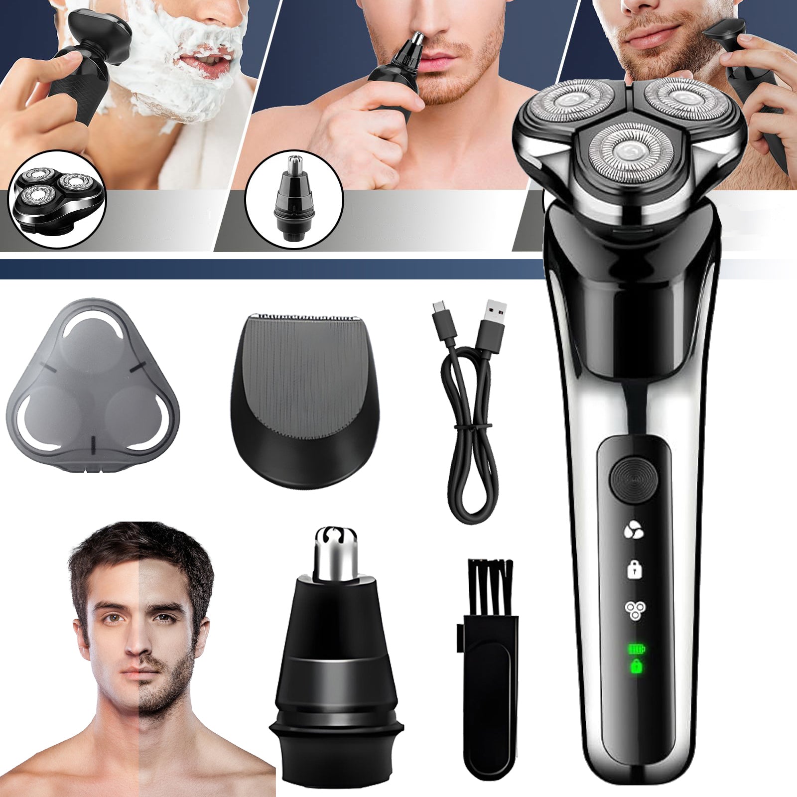 Men's Wet and Dry Beard Electric Shaver 3in1 4D Type not specified