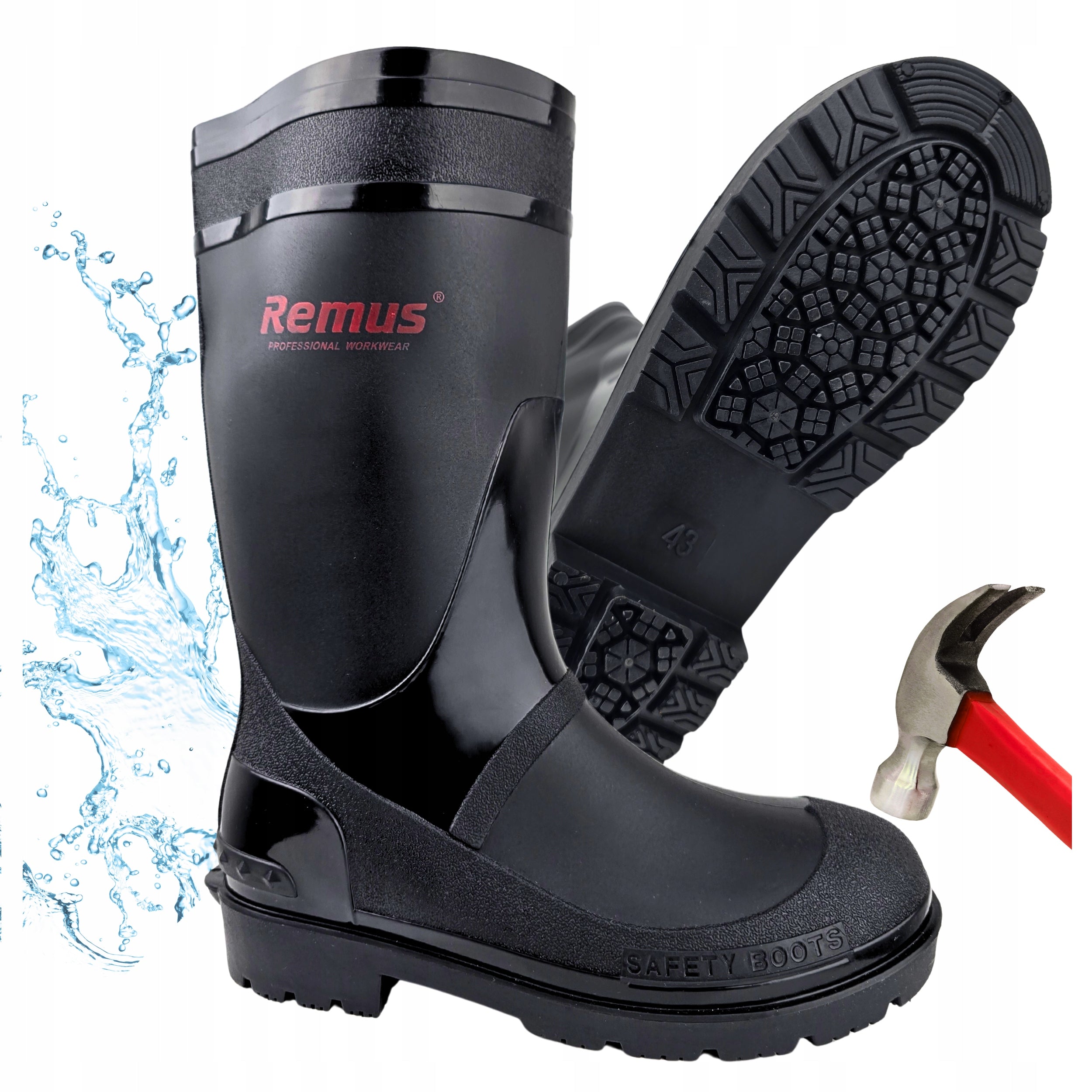 Men's Work Boots S5 Rubber Boots with Toe Puncture Resistant Health and Safety