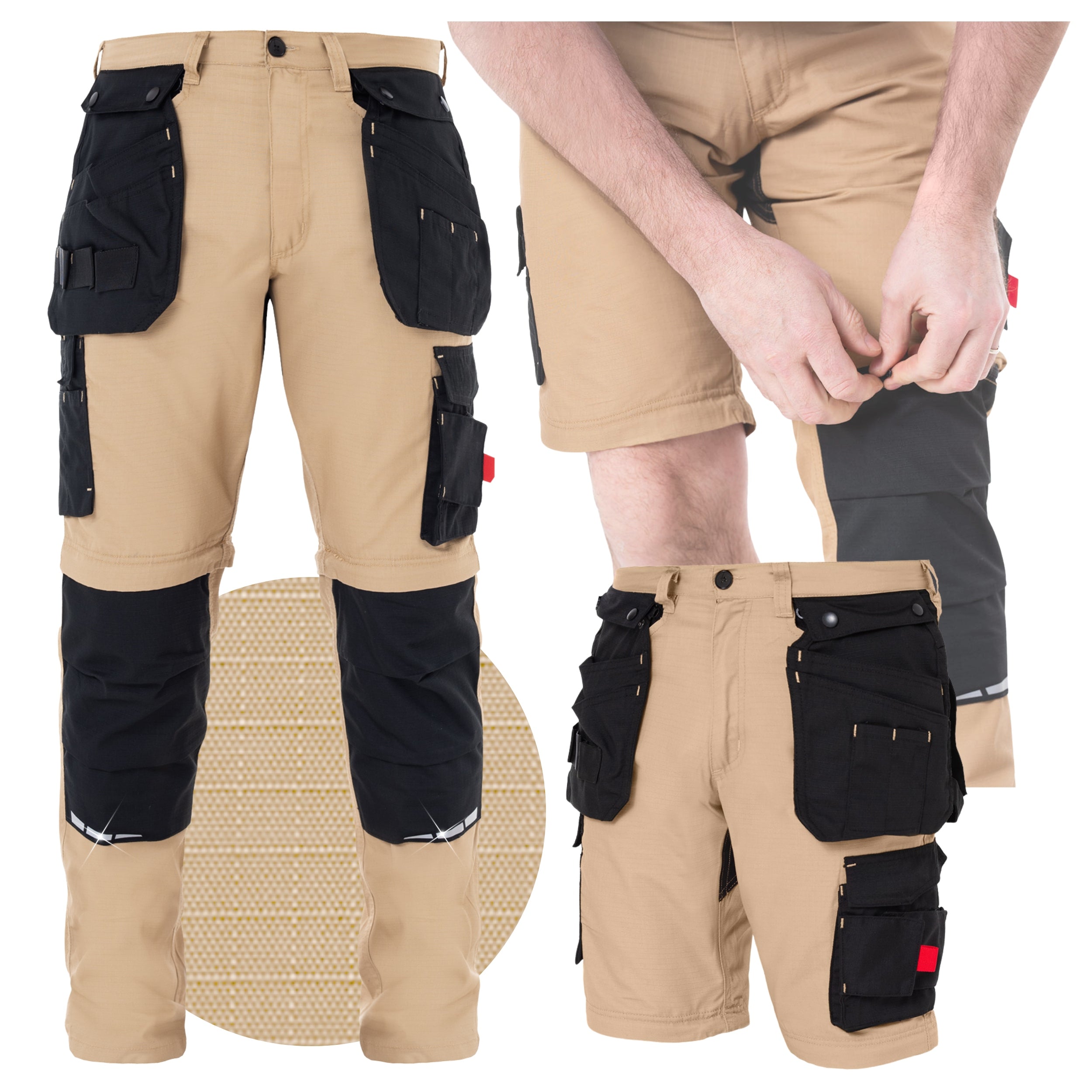 Men's Work Pants 2in1 DETACHABLE LEGS khaki assembly Ripstop Strong