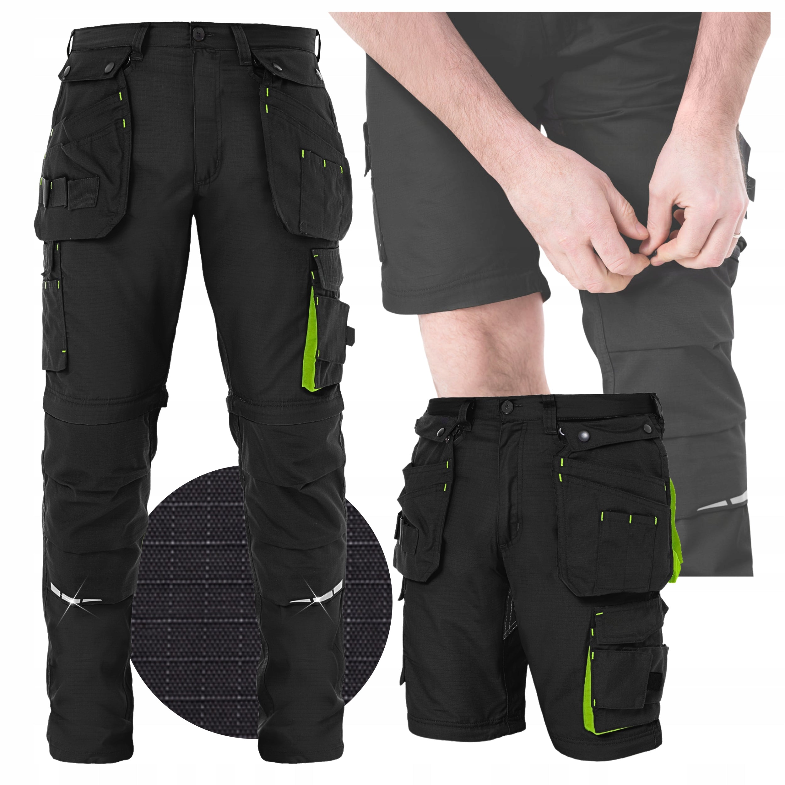 Men's Work Pants DETACHABLE LEGS Black Assembly 2in1 Strong Ripstop