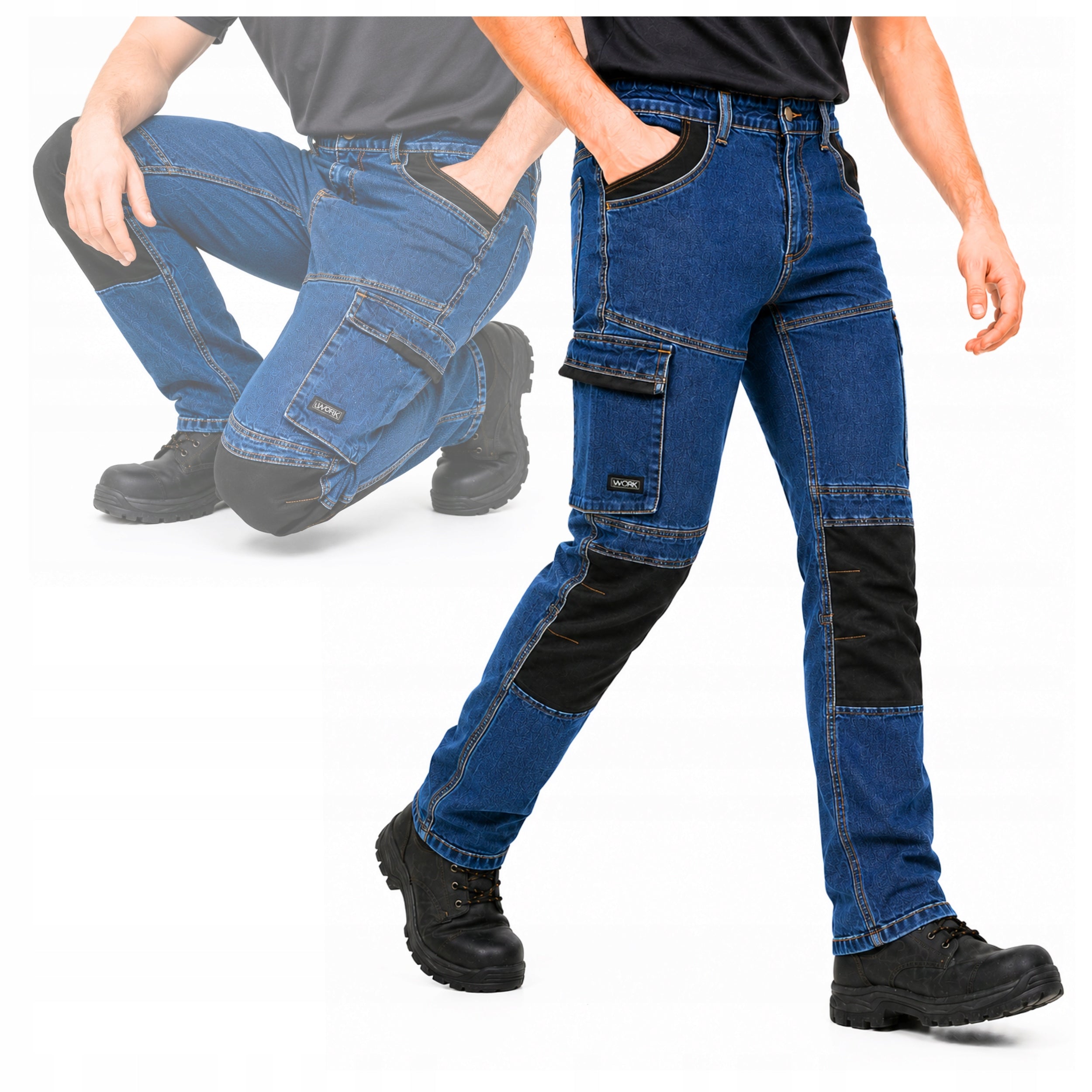 Men's Work Pants Jeans Elastic Reinforced Comfortable Stretch BHP