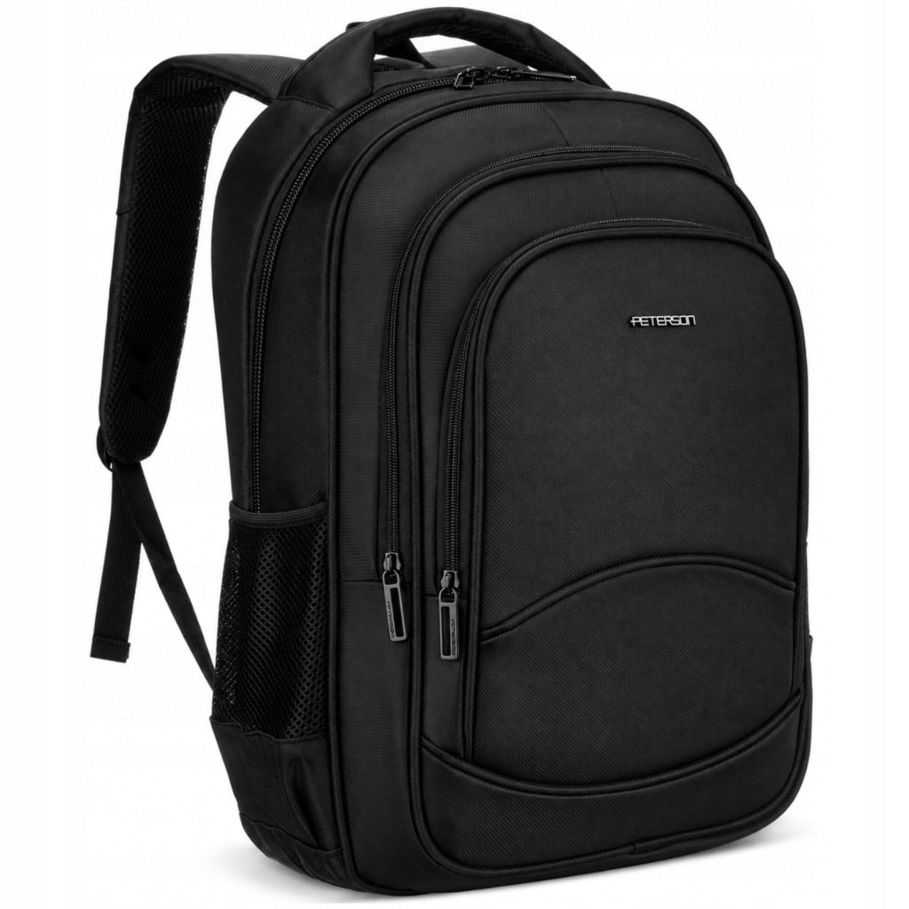 Men's backpack black for laptop roomy solid for business work Peterson