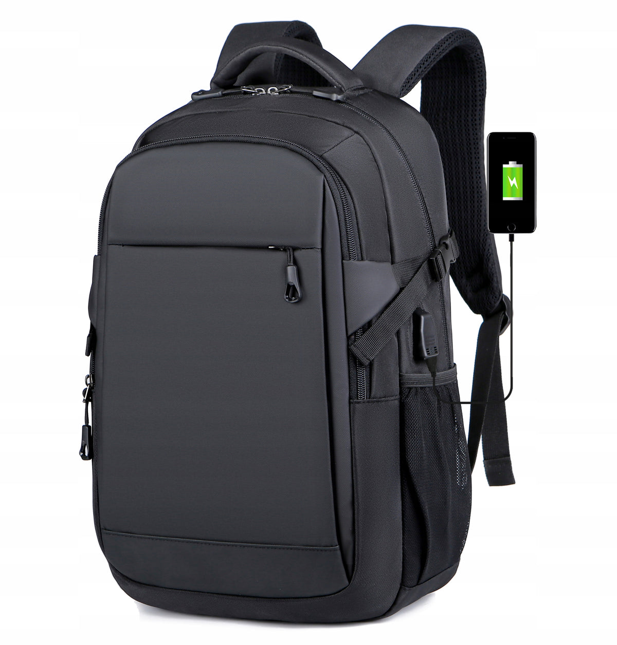 Men's backpack black for school work laptop 15,6 anti-theft USB
