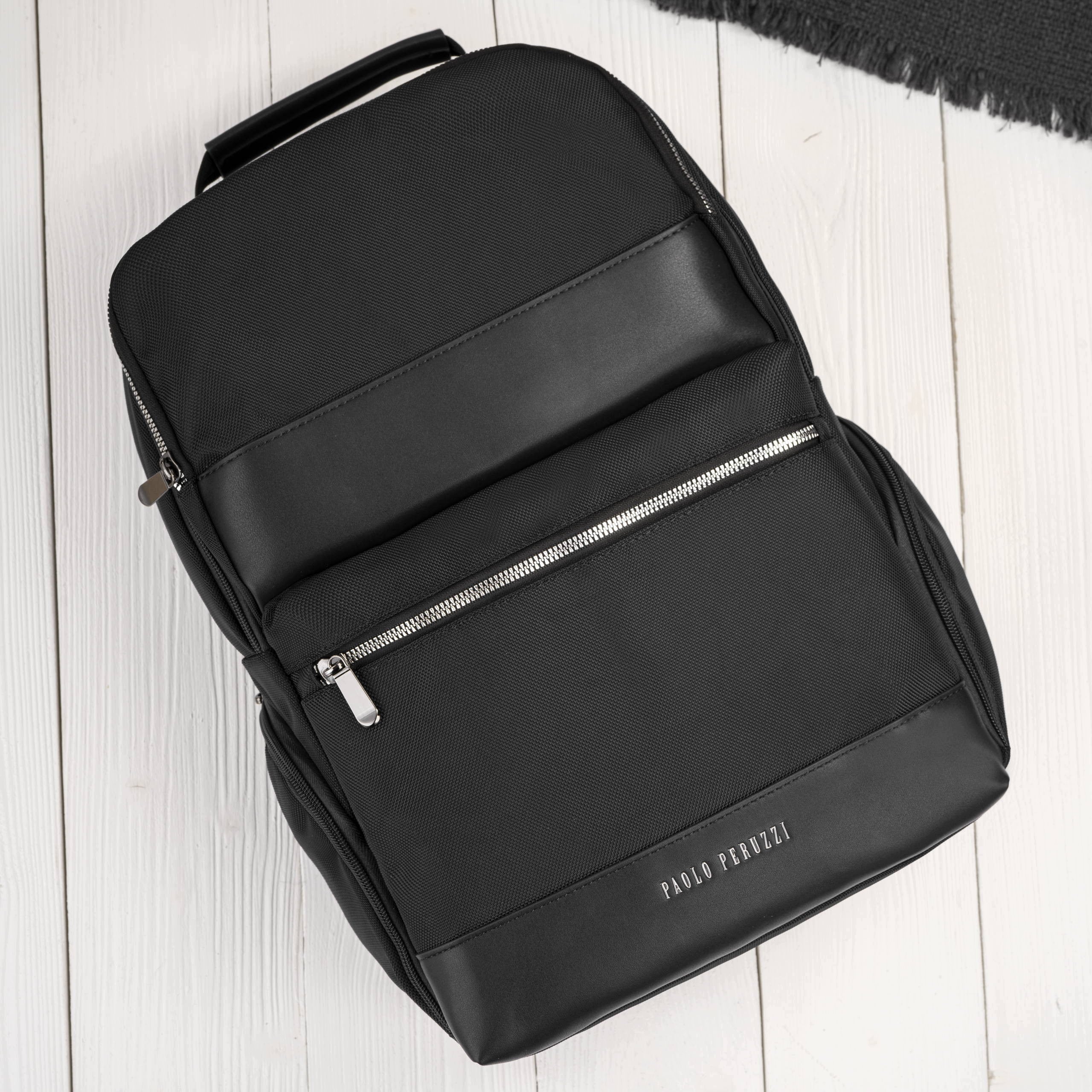 Men's backpack material black lightweight universal roomy Paolo Peruzzi Packaging status original