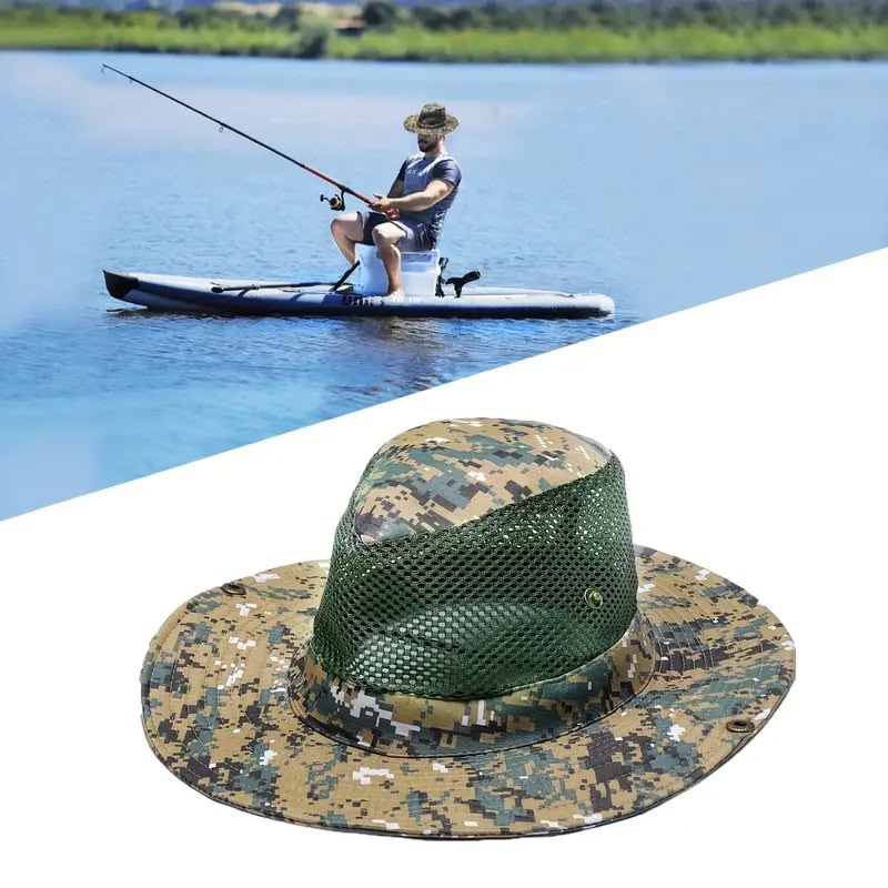 Men's camo fish hat with drawstring and mesh universal Manufacturer code kapelusz moro