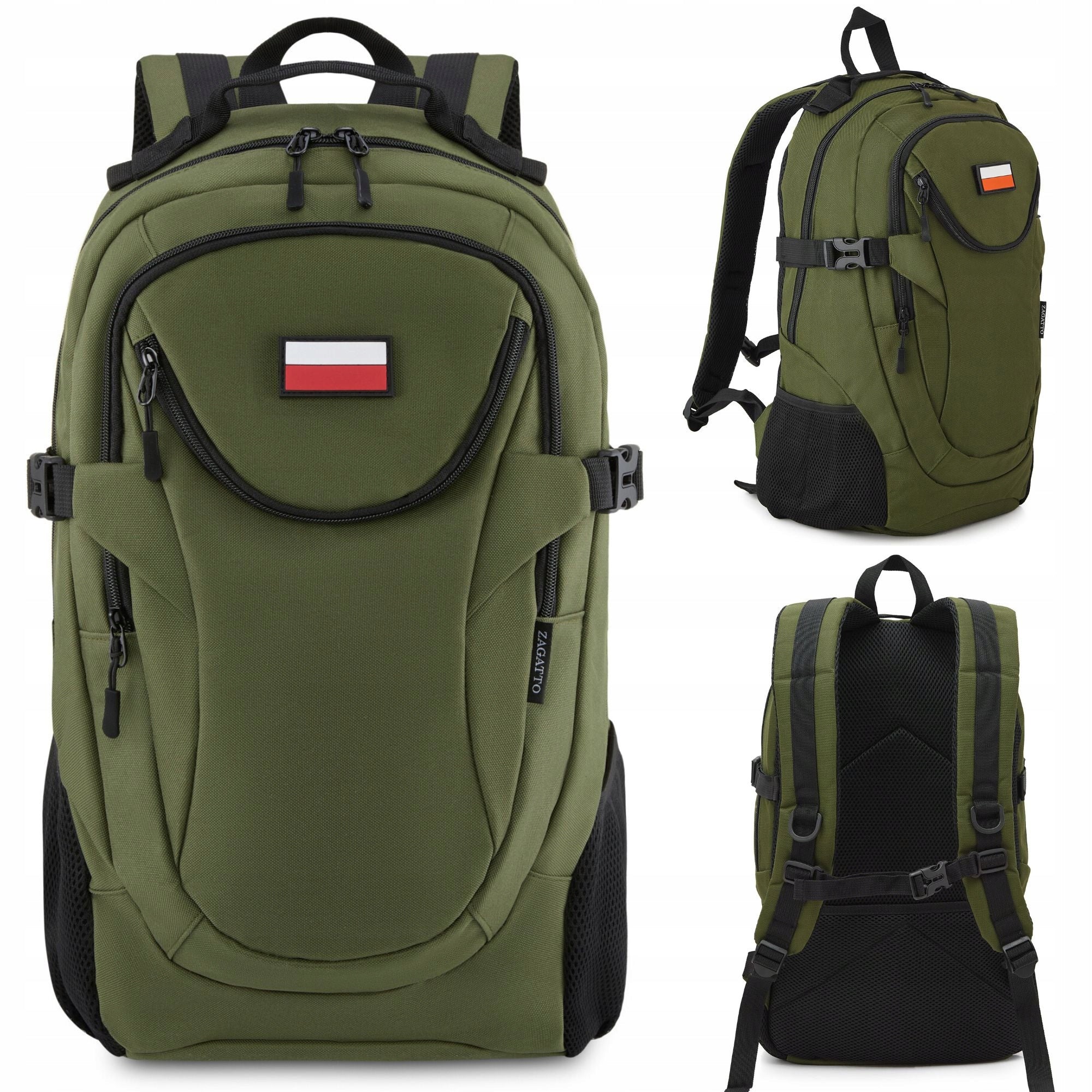 Men's hiking backpack green urban sports for school and work ZAGATTO