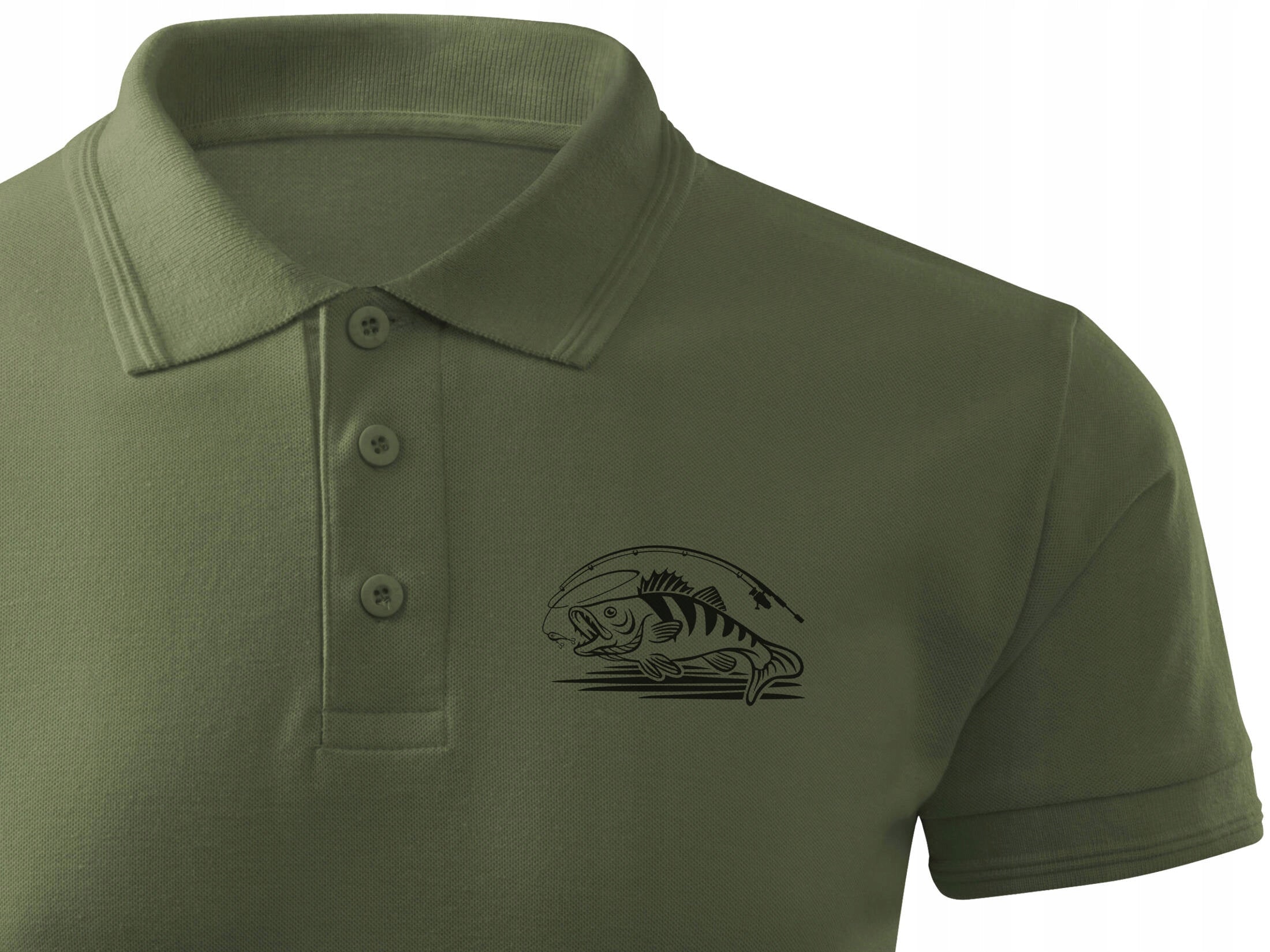 Men's khaki fish polo shirt print PERCH gift for Angler size XXL Color green