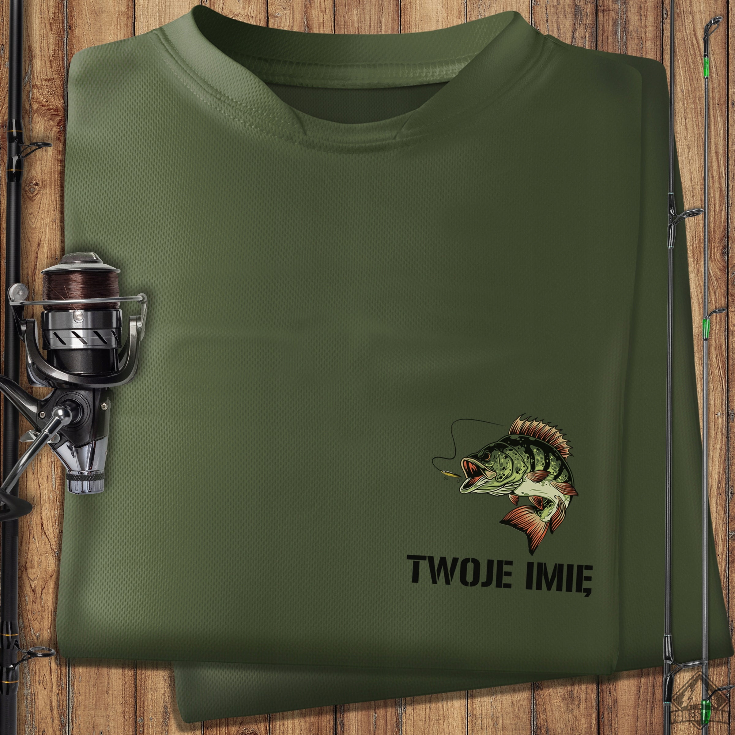 Men's khaki thermoactive shirt for fish with OWN INSCRIPTION for a gift - XL Sleeve short sleeve
