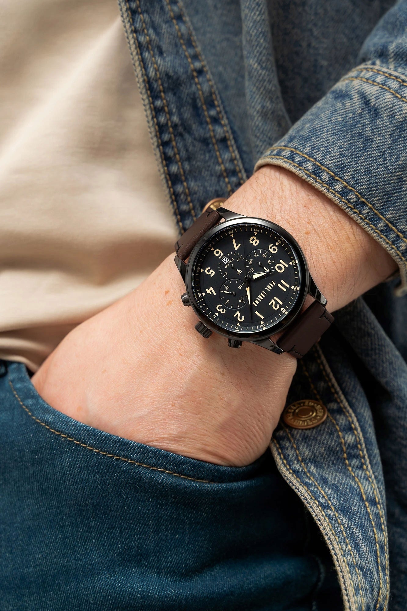 Men's leather watch Paul Lorens BAYAS with date - daily time Brand Paul Lorens