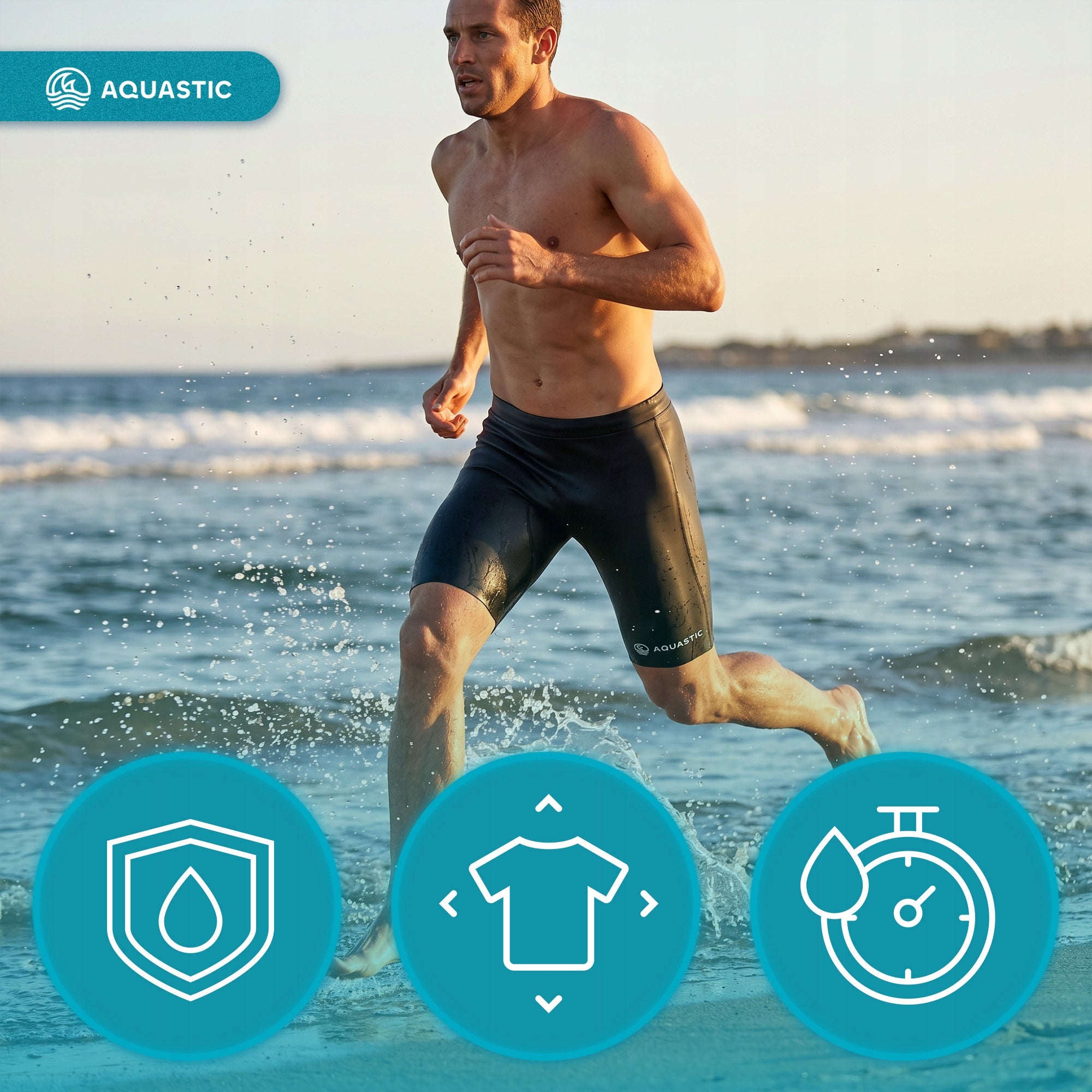 Men's neoprene shorts AQUASTIC OceanFlex 5/3 mm GLIDE SKIN black XL Brand Aquastic