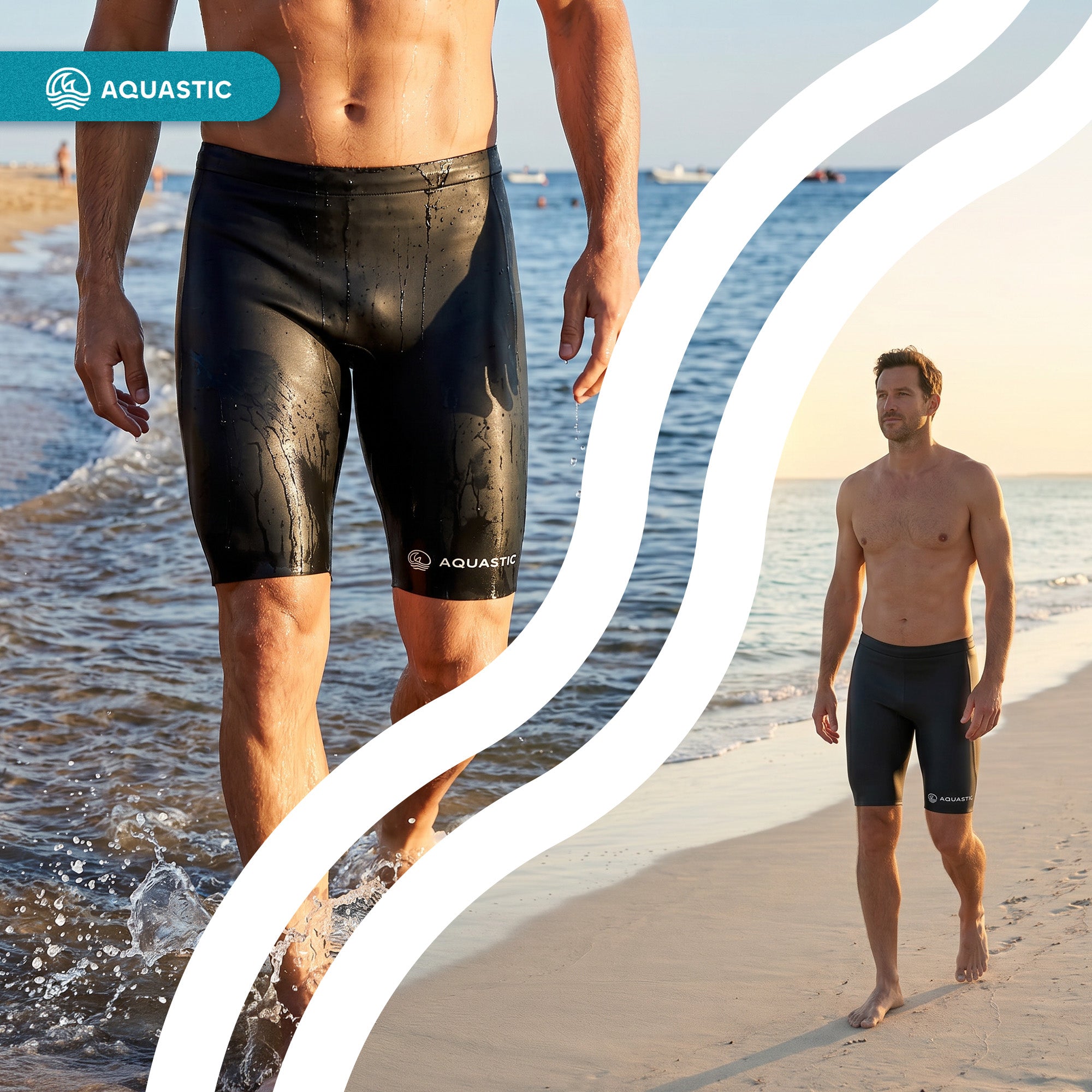 Men's neoprene shorts AQUASTIC OceanFlex 5/3 mm GLIDE SKIN black XL Gender man