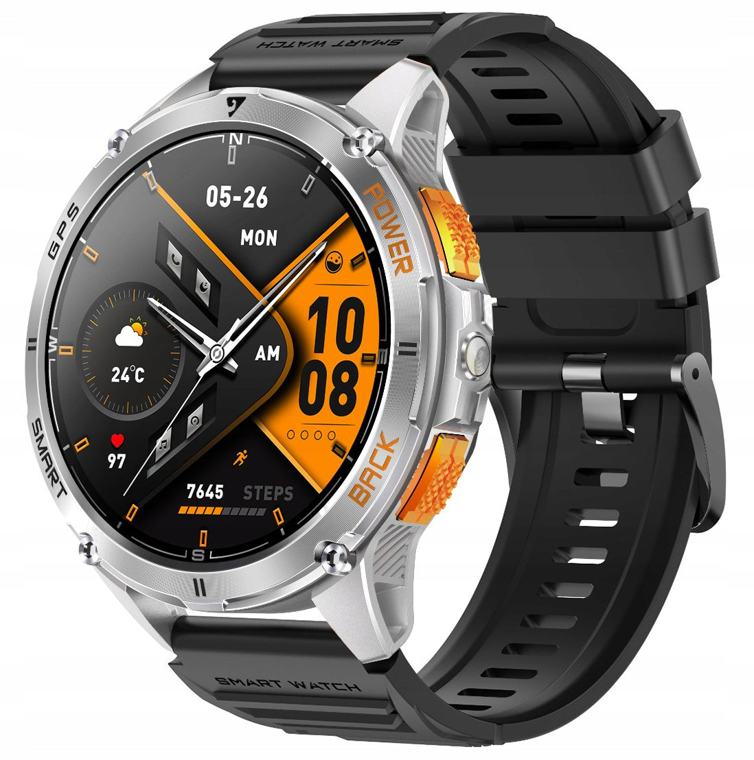 Men's smartwatch MENU PL CALLS sealed GPS COMPASS GlacierX Orb Silver