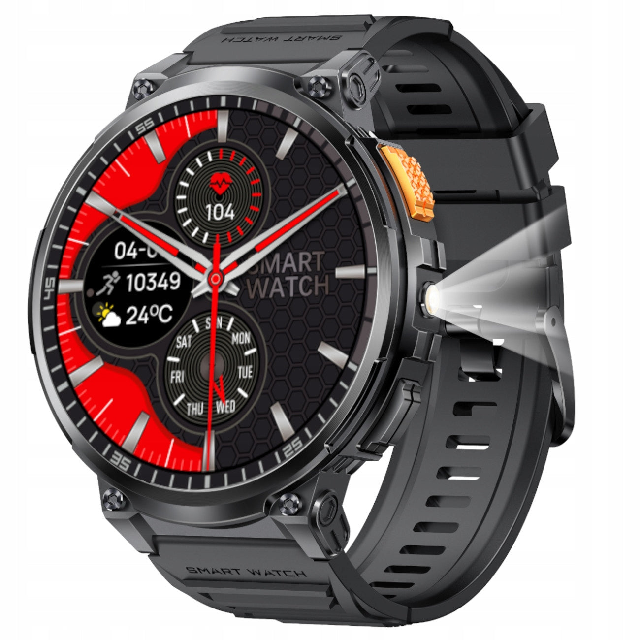 Men's smartwatch large sports functions flashlight GlacierX Giant Black EAN (GTIN) 5905778546482