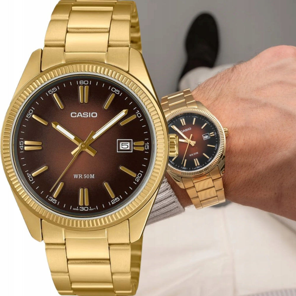 Men's watch Casio MTP-1302PGC-5AV gold on bracelet