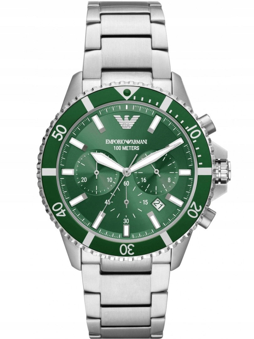 Men's watch Emporio Armani AR11500 steel with chronograph green