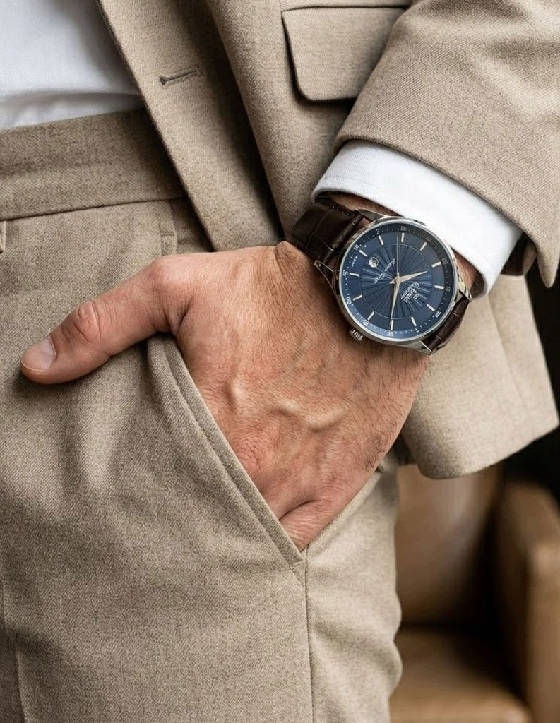 Men's watch G. Rossi SCOTT steel with ENGRAVING - leather strap + DATE Packaging status original