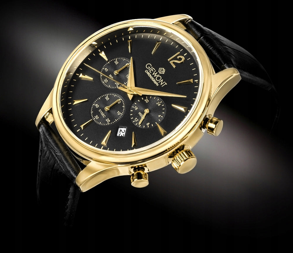 Men's watch Giewont Chronograph Sapphire Black and Gold GW6310-A4 Brand Giewont