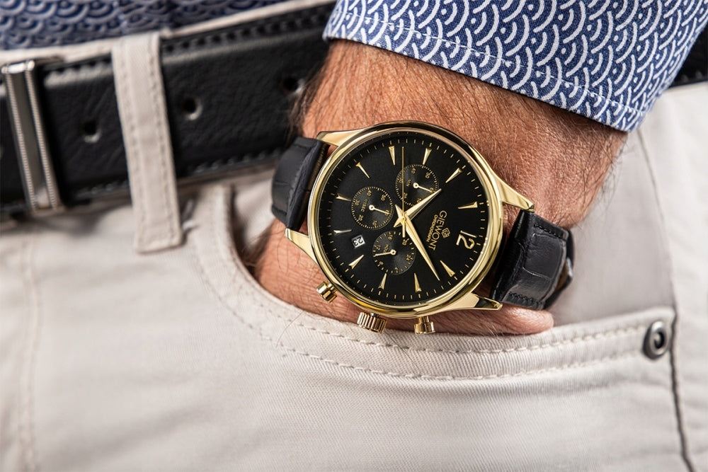 Men's watch Giewont Chronograph Sapphire Black and Gold GW6310-A4 Manufacturer code GW6310-A4