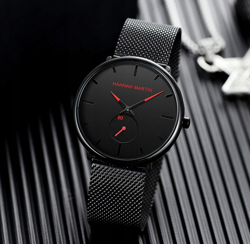 Men's watch Hannah Martin black bracelet red hands Brand Hannah Martin