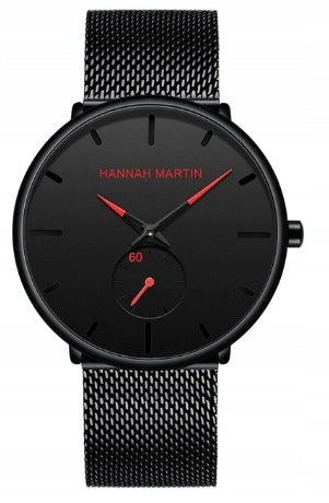 Men's watch Hannah Martin black bracelet red hands