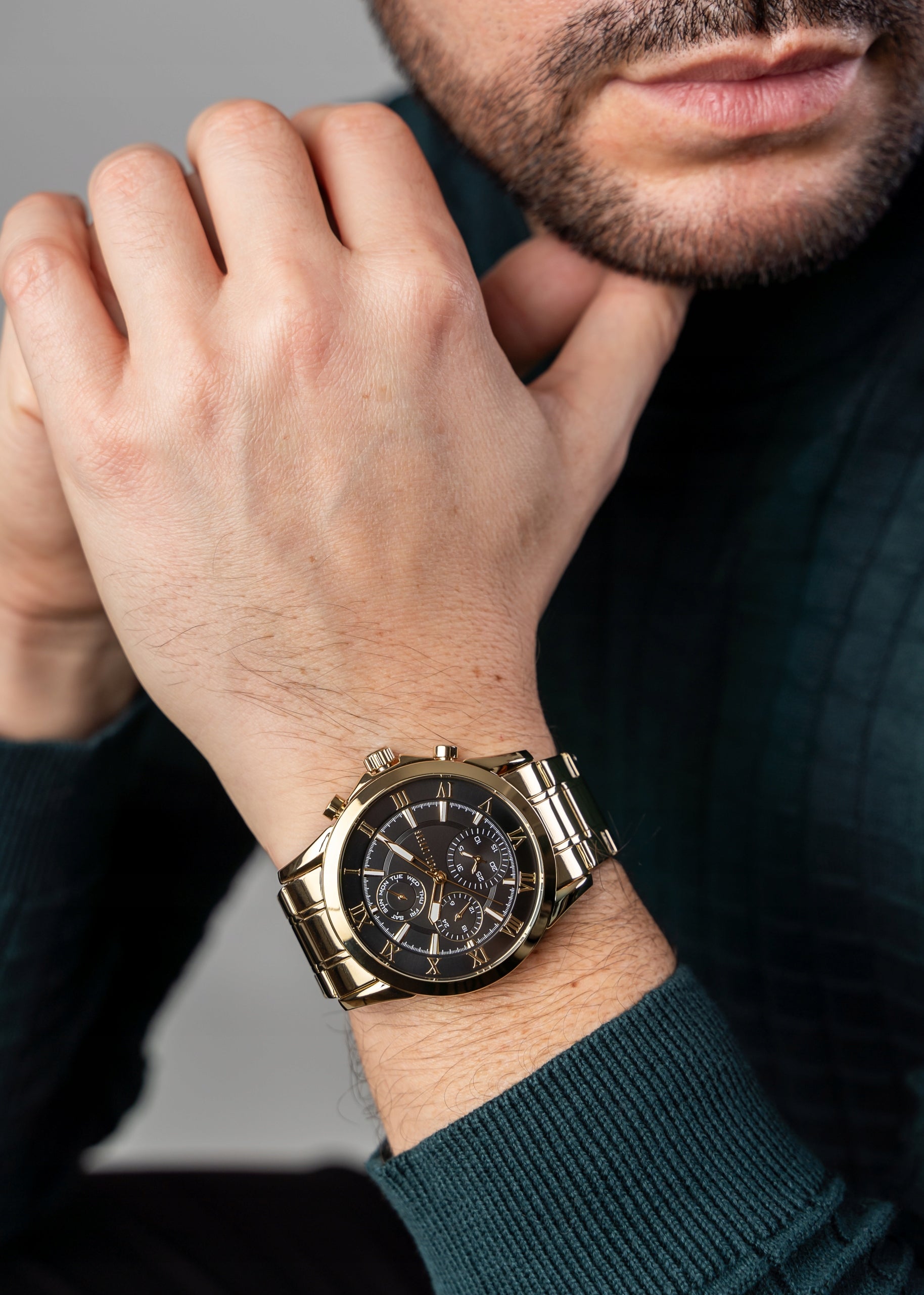 Men's watch Paul Lorens NEXTON multi-date GOLD stylish BOX+ ENGRAVING Dial color black