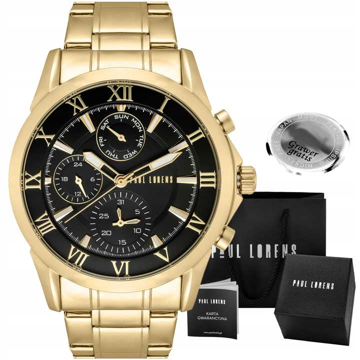 Men's watch Paul Lorens NEXTON multi-date GOLD stylish BOX+ ENGRAVING
