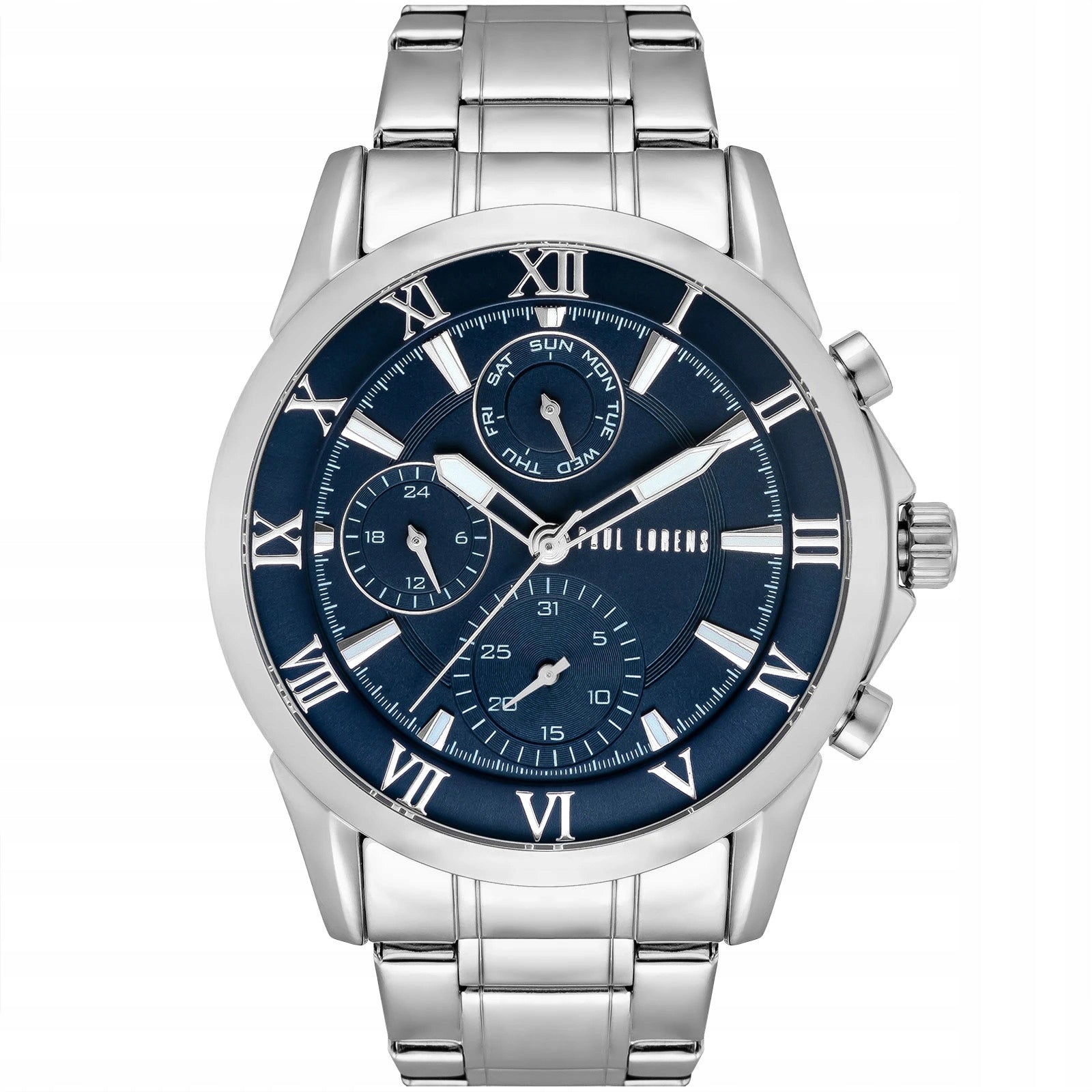 Men's watch Paul Lorens NEXTON multi-date stylish BOX+ ENGRAVING Case color silver