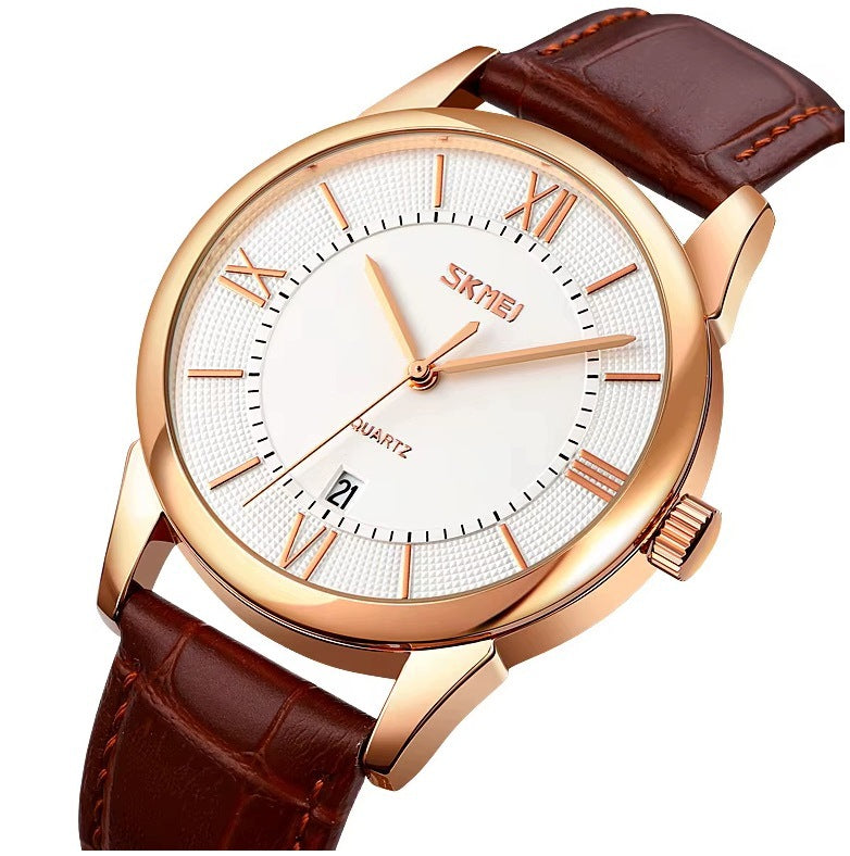 Men's watch SKMEI analog leather strap date classic