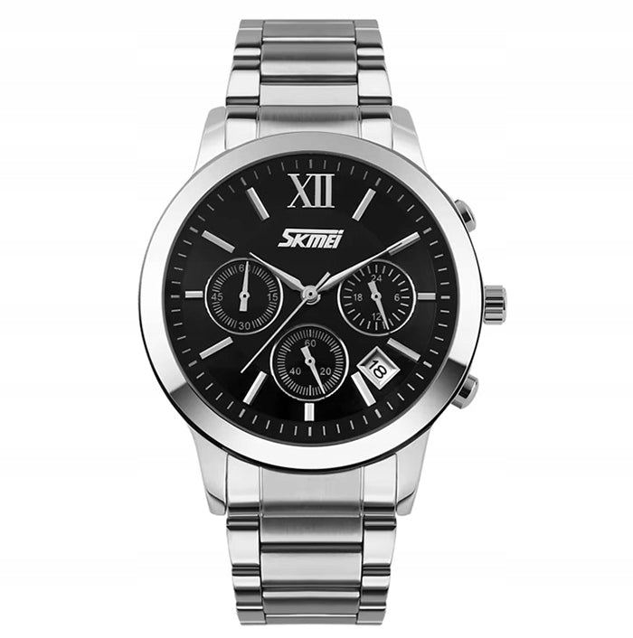 Men's watch SKMEI analog steel bracelet chronograph date silver Packaging status original