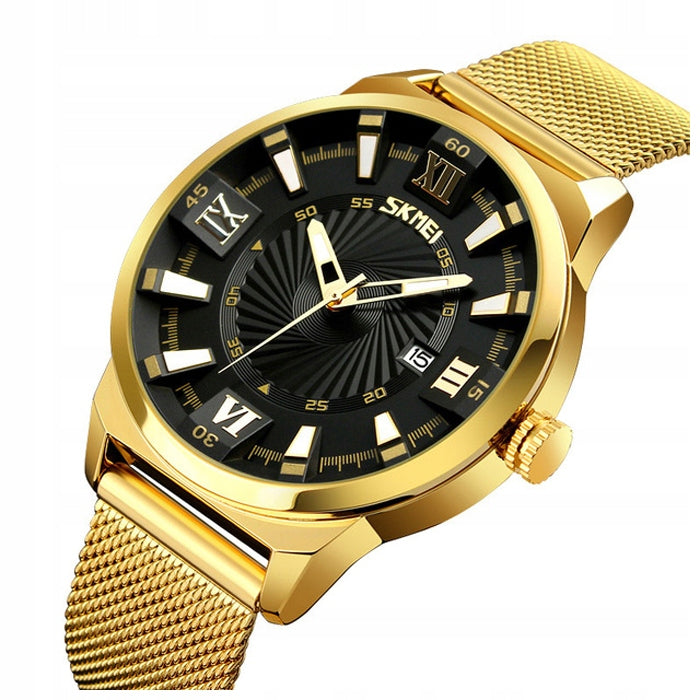 Men's watch SKMEI gold analog mesh bracelet readable dial
