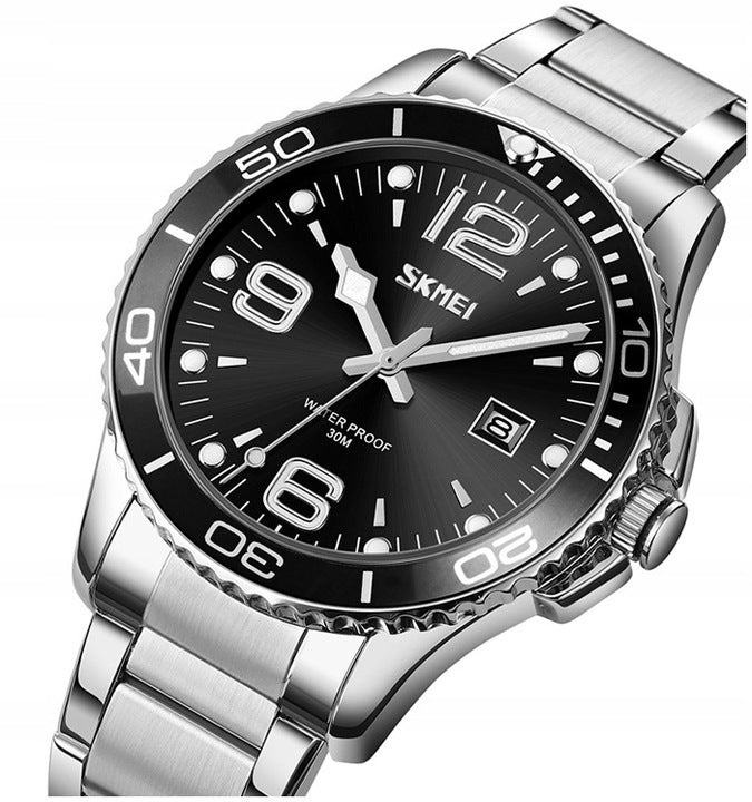 Men's watch SKMEI silver bracelet analog date Brand Skmei