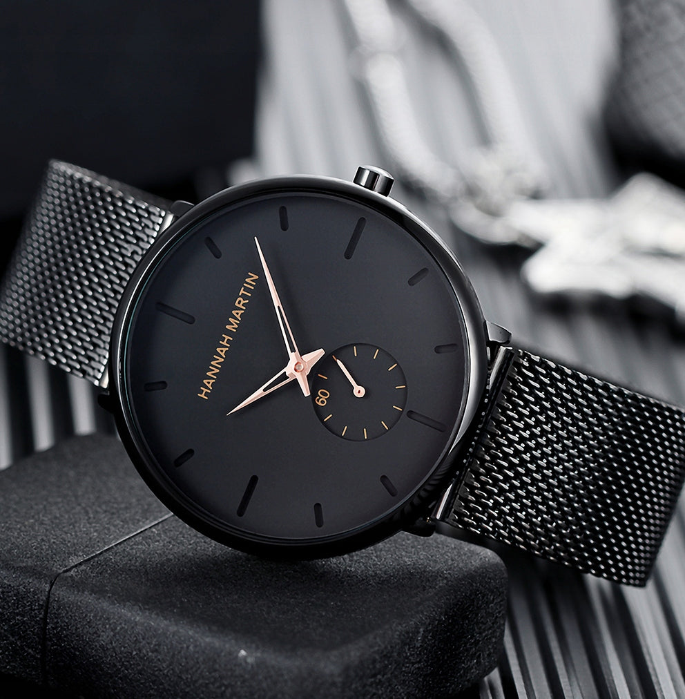 Men's watch black bracelet gold for boyfriend Brand Hannah Martin